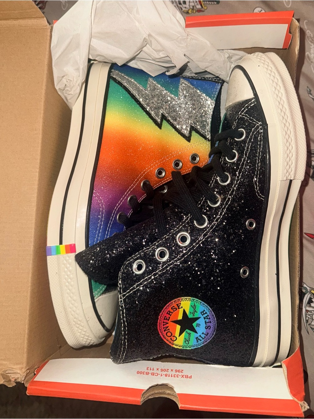 Converse Black Glitter & Rainbow Lightning High Top Sneakers